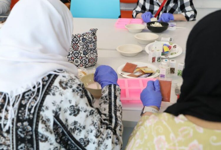 Wednesdays for Women Program Get's Creative? making custom colorful soaps!